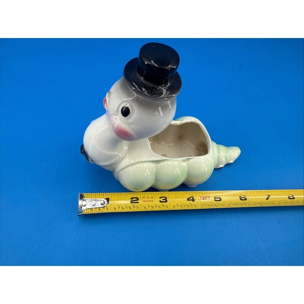 Vintage Anthropomorphic Caterpillar Planter Ceramic Figurine Worm Top Hat Bowtie